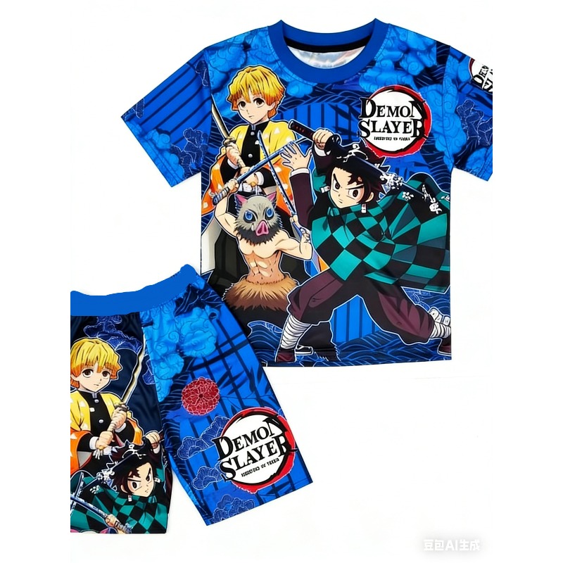 Demon Slayer Kids T-shirt Shor - Cosplay Anime Zenitsu ulasan dan harga